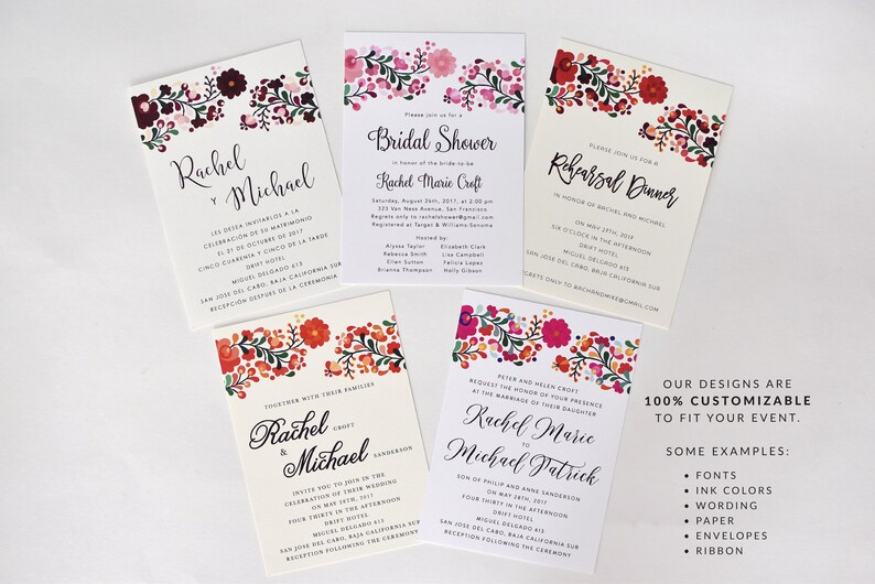 Floral Destination Wedding Invitations Colorful Mexican Embroidery Inspired Summer Wedding Invitation Rachel Suite image 4