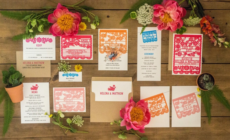 Floral Destination Wedding Save the Date Colorful Mexican Fiesta Papel Picado Save the Date Helena Suite image 2