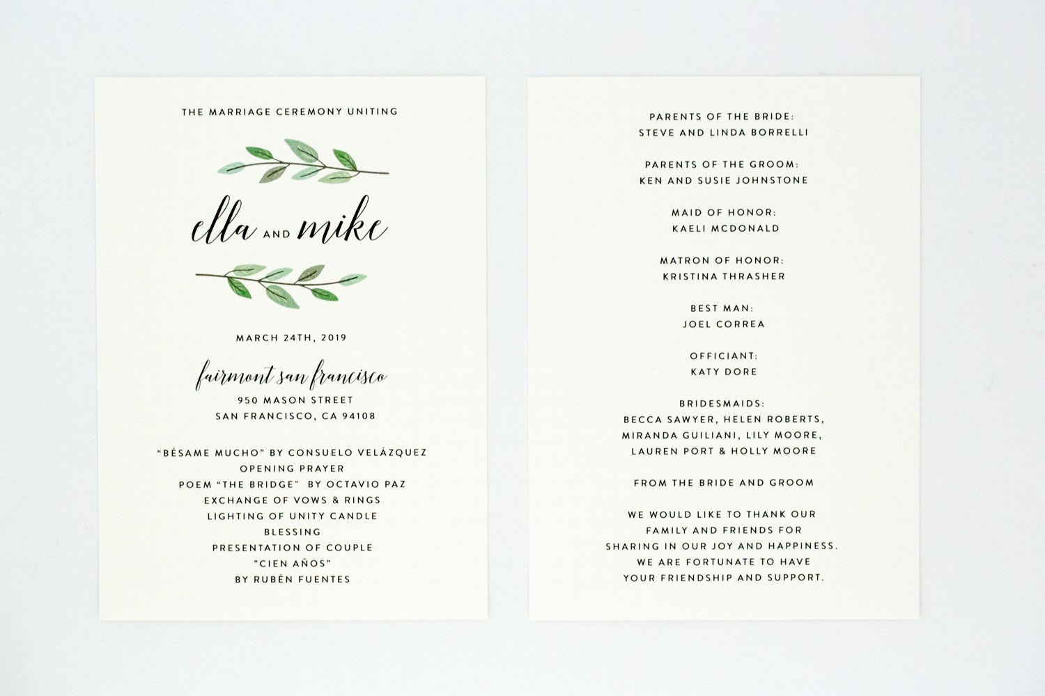 Wedding Programs Itineraries Hand Drawn Greenery and Chic | Etsy