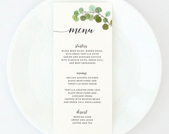 Elegant Script Wedding Menus - Hand Drawn Greenery and Chic Calligraphy Wedding Menu (Ella Suite)