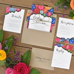 Floral Wedding Invitations Colorful Oaxaca Embroidery Inspired Modern Hacienda Destination Wedding Invite Carley Suite image 1