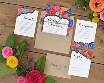 Floral Wedding Invitations - Colorful Oaxaca Embroidery Inspired – Modern - Hacienda Destination Wedding Invite (Carley Suite)