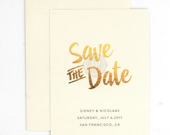 Modern Wedding Save the Date - Gold Ombre, Fresh and Modern Calligraphy Wedding Save the Date (Sidney Suite)