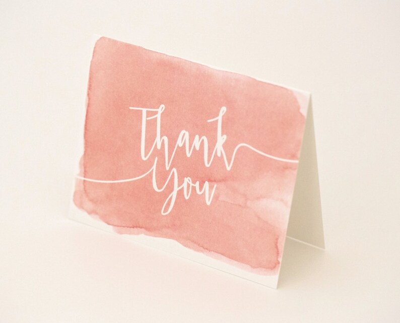 Watercolor Thank You Cards Coral Ombre Modern Design with Unique Watercolor Pattern Wedding Card Sarah Suite image 2