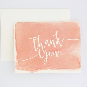 Watercolor Thank You Cards Coral Ombre Modern Design with Unique Watercolor Pattern Wedding Card Sarah Suite image 1