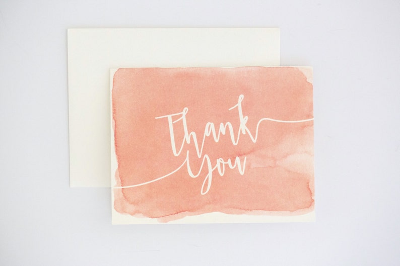 Watercolor Thank You Cards Coral Ombre Modern Design with Unique Watercolor Pattern Wedding Card Sarah Suite image 1