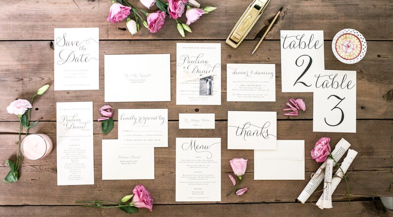 Beautiful Wedding Invitations Modern, Elegant, Classic, and Simple Calligraphy Script Wedding Invitation Paulina Suite image 3