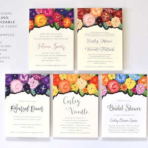 Floral Wedding Invitations Colorful Oaxaca Embroidery Inspired Modern Hacienda Destination Wedding Invite Carley Suite image 7