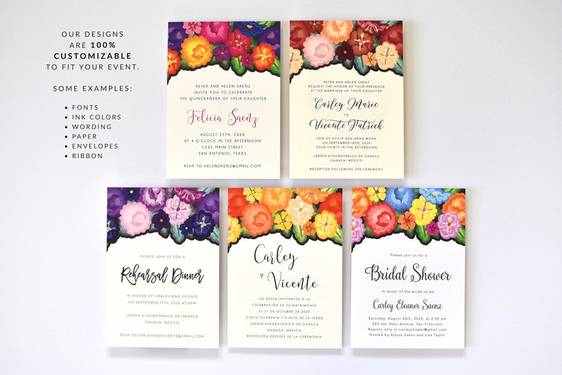 Floral Wedding Invitations Colorful Oaxaca Embroidery Inspired Modern Hacienda Destination Wedding Invite Carley Suite image 7