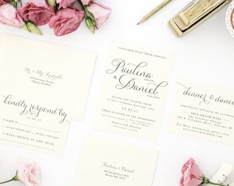 Beautiful Wedding Invitations - Modern, Elegant, Classic, and Simple - Calligraphy Script Wedding Invitation (Paulina Suite)