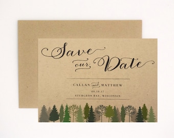 Woodsy Wedding Save the Date - Rustic Intimate Outdoorsy Wedding – Nature Birch Wood Romance Wedding Save the Date (Callan Suite)