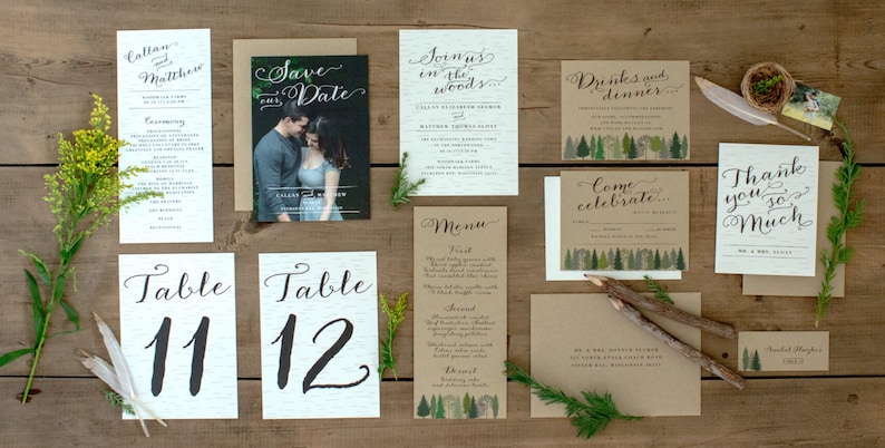 Woodsy Wedding Invitations Rustic Intimate Outdoorsy Wedding Nature Birch Wood Romance Wedding Invitation Callan Suite image 3