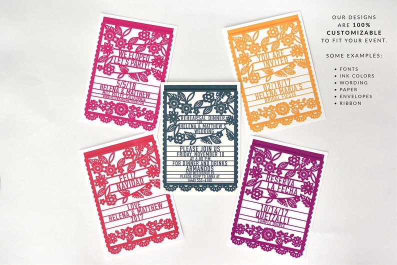 Floral Destination Wedding Save the Date Colorful Mexican Fiesta Papel Picado Save the Date Helena Suite image 3