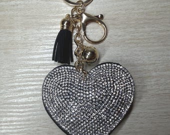 Portachiavi a forma di cuore con strass, ciondolo scintillante per borsa, portachiavi con nappina e chiusura, scegli il tuo colore, regalo per lei, regalo di San Valentino