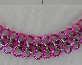 Pink and Silver Chainmaile Bracelet