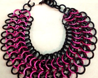 Pink and black chain maile bracelet Roller derby league colors Custom available