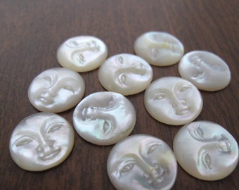 25 mm  Hand Carved Moon Face Cabochon with Open Eyes,  Mother of Pearl, Cabochon for Setting B8519