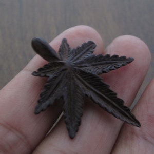 Beautifully Caved Marijuana Leaves in a Tropical Rosewood, Side-DRILLED, Pendant, Jewelry making supplies B8061