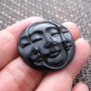 30mm  Three  Moon Face Cabochon with Closed Eyes, Organic Cabochon, Buffalo Horn Carving, Embellishment, Jewelry making SUpplies B8706