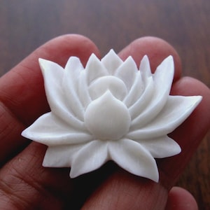 Finely Detailed Lotus Pendant, Hand Carved Buffalo Bone, Focal Piece, Jewelry making supplies B8127
