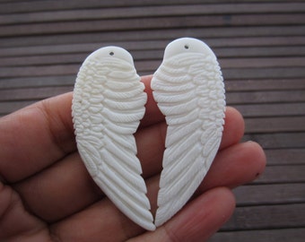 Tamaño mediano (56 mm) Angel Wing PAIR, Doble cara, Hueso de búfalo tallado a mano, Perforado para pendientes, , suministros de joyería B5654