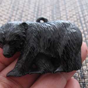 Hand Carved Bear Pendant, American  Black Bear, Buffalo Horn Carving with Stringing Eye, Jewelry making Supplies B8641