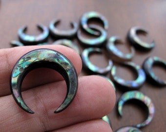 20mm Double Horn Crescent Paua Inlay, 2-Sided, Abalone  carving, NOT Drilled, jewelry making Supplies B6450