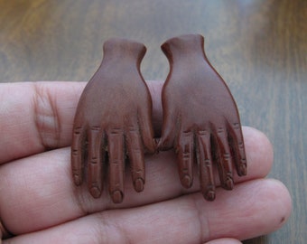 Hand Carved Hands Pair, Sabo Wood, NOT Drilled, Tangan, Jewelry making supplies B8614