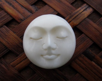 20 mm Face Moon BEAD with Closed Eyes, Drilled Top to Bottom, Bone Beads, Jewelry making supplies , B5642