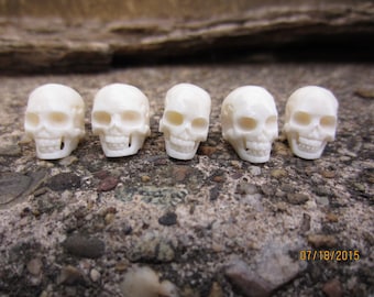 Hand Carved Bone  8 piece small Skull Bead Bone,  Carved Ox Bone , side Drilled   B5315