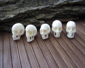 Single Piece Option Hand Carved Buffalo Bone Skull Beads,  Carved Ox Bone  B3515