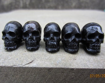 Custom Selection: Hand Carved Buffalo Horn Skull Beads, FOUR piece Set, Top to Bottom   Drilled  B5230