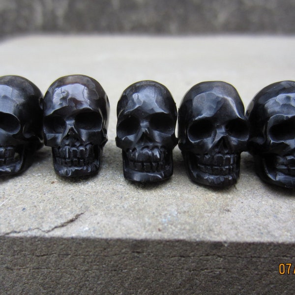 Hand Carved Buffalo Horn Skull Beads, 5 piece Set, Top to Bottom   Drilled  B5230