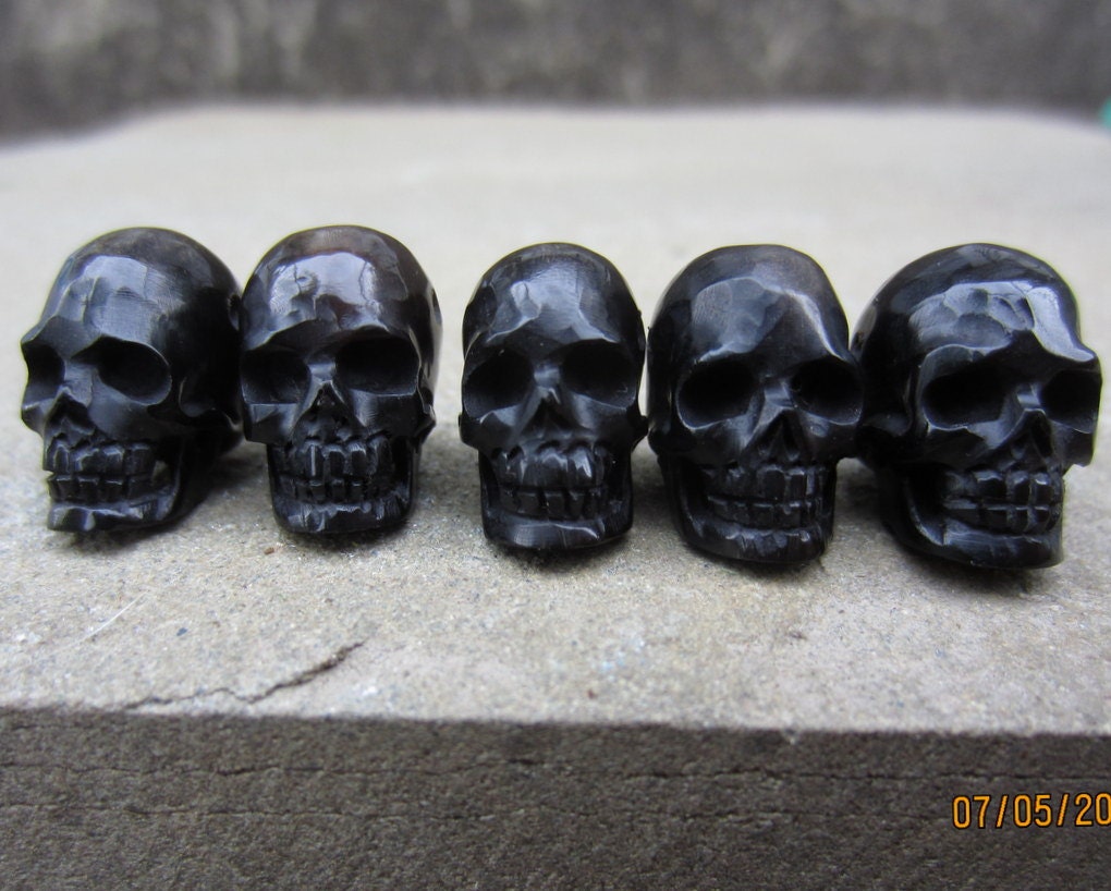 Set of 3 Smoked Bone Skull Beads-BeadSkullBone3