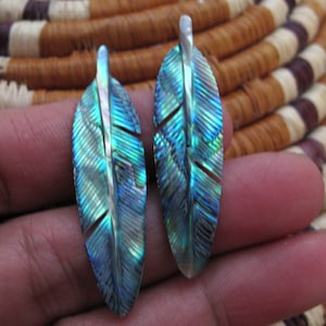 Pair of Abalone  Feathers, Paua, NOT-Drilled, Earring Set, 40mm x 12mm, Jewelry making Supplies B8536