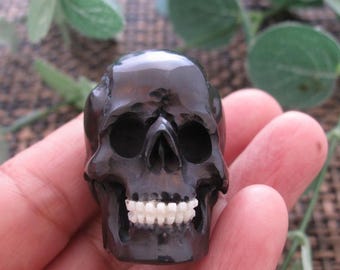 Large Human Skull,  buffalo Horn carving. Black skull , Focal Component,Jewelry making Supplies