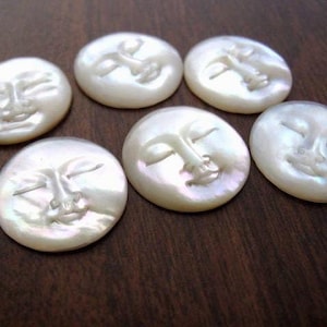 20mm  Hand Carved Moon Face Cabochon with Closed Eye,  carved Yellow Mother of Pearl, Cabochon for Setting B6951