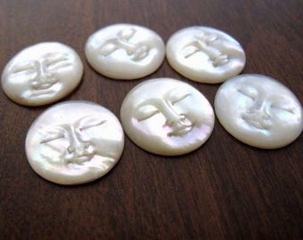 20mm  Hand Carved Moon Face Cabochon with Closed Eye,  carved Yellow Mother of Pearl, Cabochon for Setting B6951