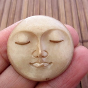 Antiqued 30mm (1.18 inch) Moon Face BEAD, Drilled top to Bottom,   Buffalo Bone, Jewelry making SUpplies B5053