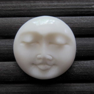 15mm Hand Carved Moon Face CLOSED Eye Cabochon, Buffalo Bone Carving, Natural Component, Jewelry Supplies B1044 image 2