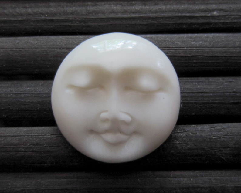 15mm Hand Carved Moon Face CLOSED Eye Cabochon, Buffalo Bone Carving, Natural Component, Jewelry Supplies B1044 image 2