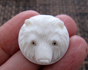 Hand carved deep relief  bear cabochon , Flat back, Jewelry making supplies