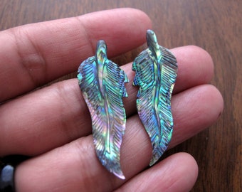 SALE Pair of abalone  feather, Earring pairs, Jewelry making Supplies B8610