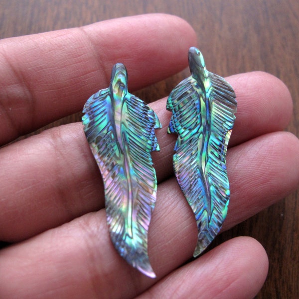 SALE Pair of abalone  feather, Earring pairs, Jewelry making Supplies B8610