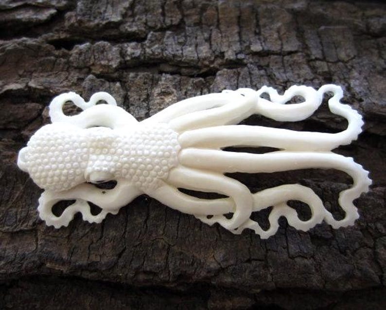 Excellent Detail Hand Carved Octopus Pendant , Bone Carving , Focal ...