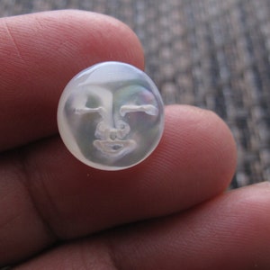 Mini 12mm Moon Face Cabochon with CLOSED EYES, Hand Carved Yellow Mother of Pearl, Cabochon for Setting B8647 image 1