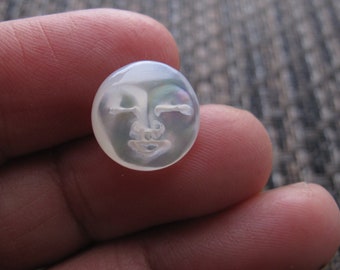 Mini 12mm Moon Face  Cabochon with CLOSED EYES,  Hand Carved Yellow Mother of Pearl, Cabochon for Setting B8647