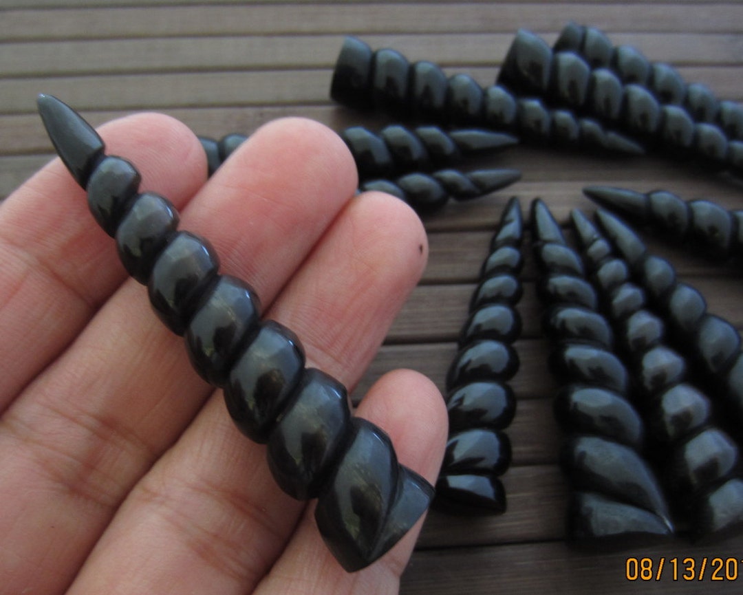 Intricate Hand Carved Unicorn Horn, Black, Spiral Horn, Jewelry Making