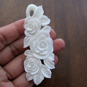 NEW: Detailed  Hand Carved Rose Flower Pendant, BONE.  Jewelry making Supplies B6888