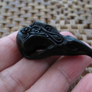 Gorgeously  Detailed Raven Skull, Hand Carved Buffalo Horn, NOT Drilled,  Jewelry Making Supplies B8510